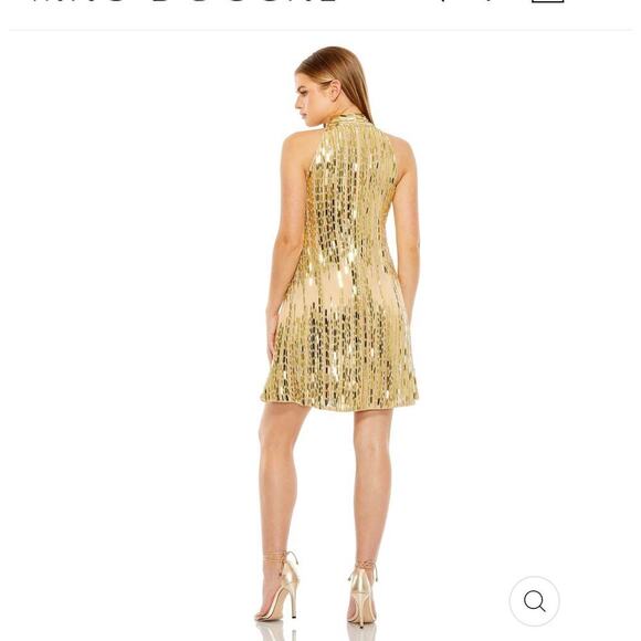 Mac Duggal High Neck Sleeveless Sequin Swing Mini Dress Nude Gold Size M NWT - Picture 4 of 13